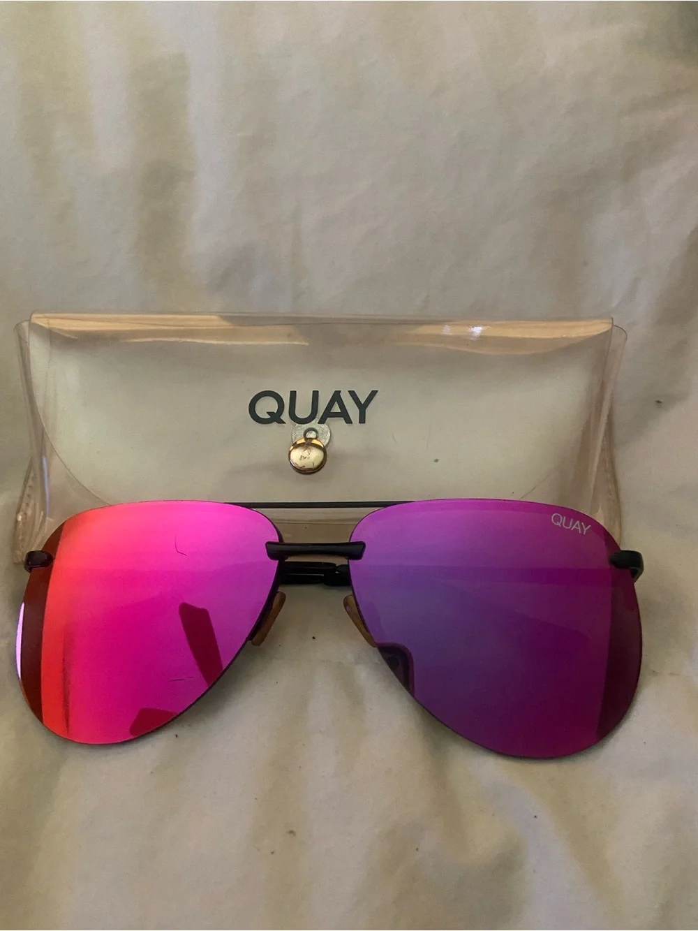 Quay Australia Mirrored Pink Purple Aviator Sunglasses